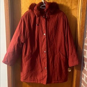 Marcona Women's Deep Red Puffer Coat with Fur Trim 14